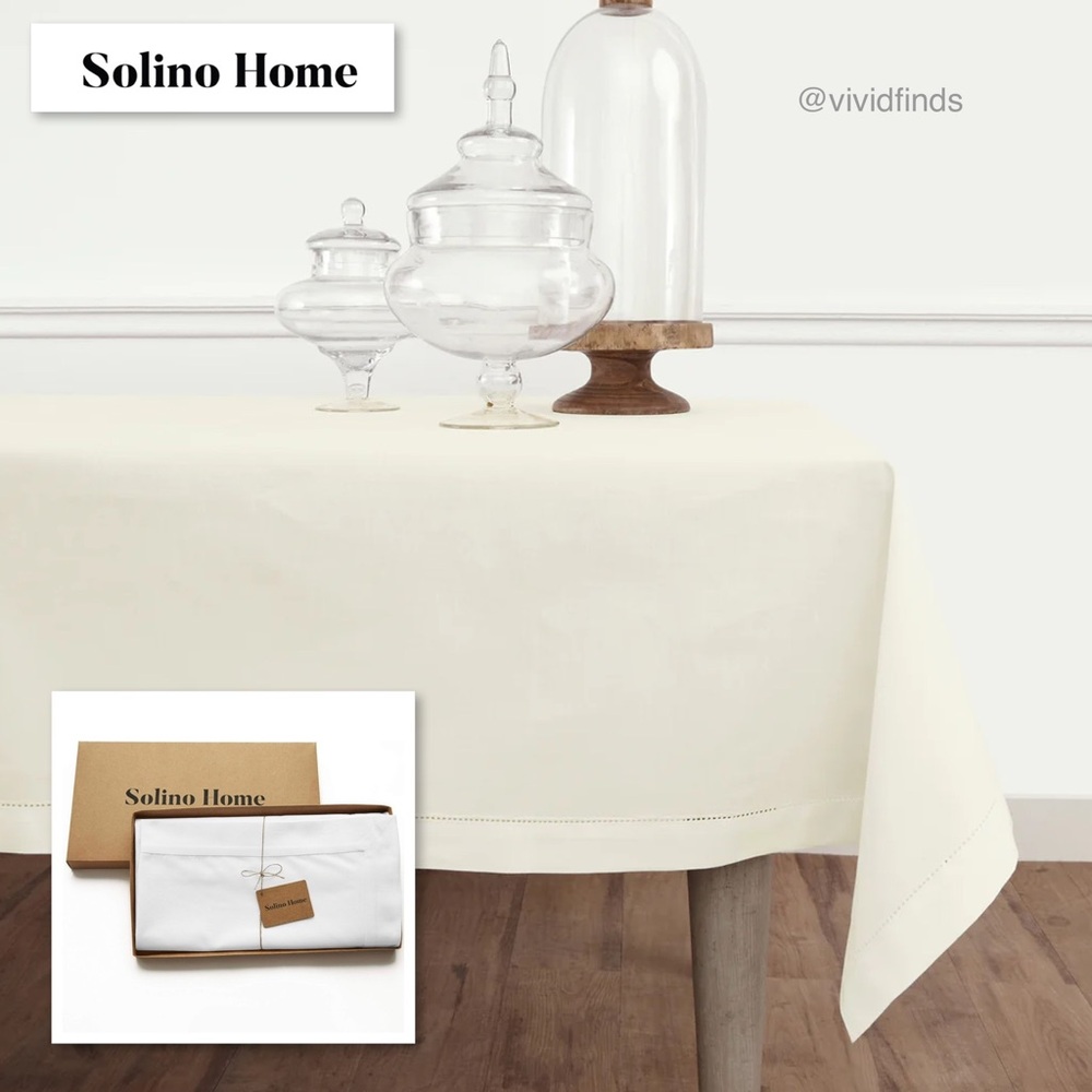 NIB SOLINO HOME Cotton Linen Hemstitch Tablecloth Ivory Farmhouse Minimalist NWT